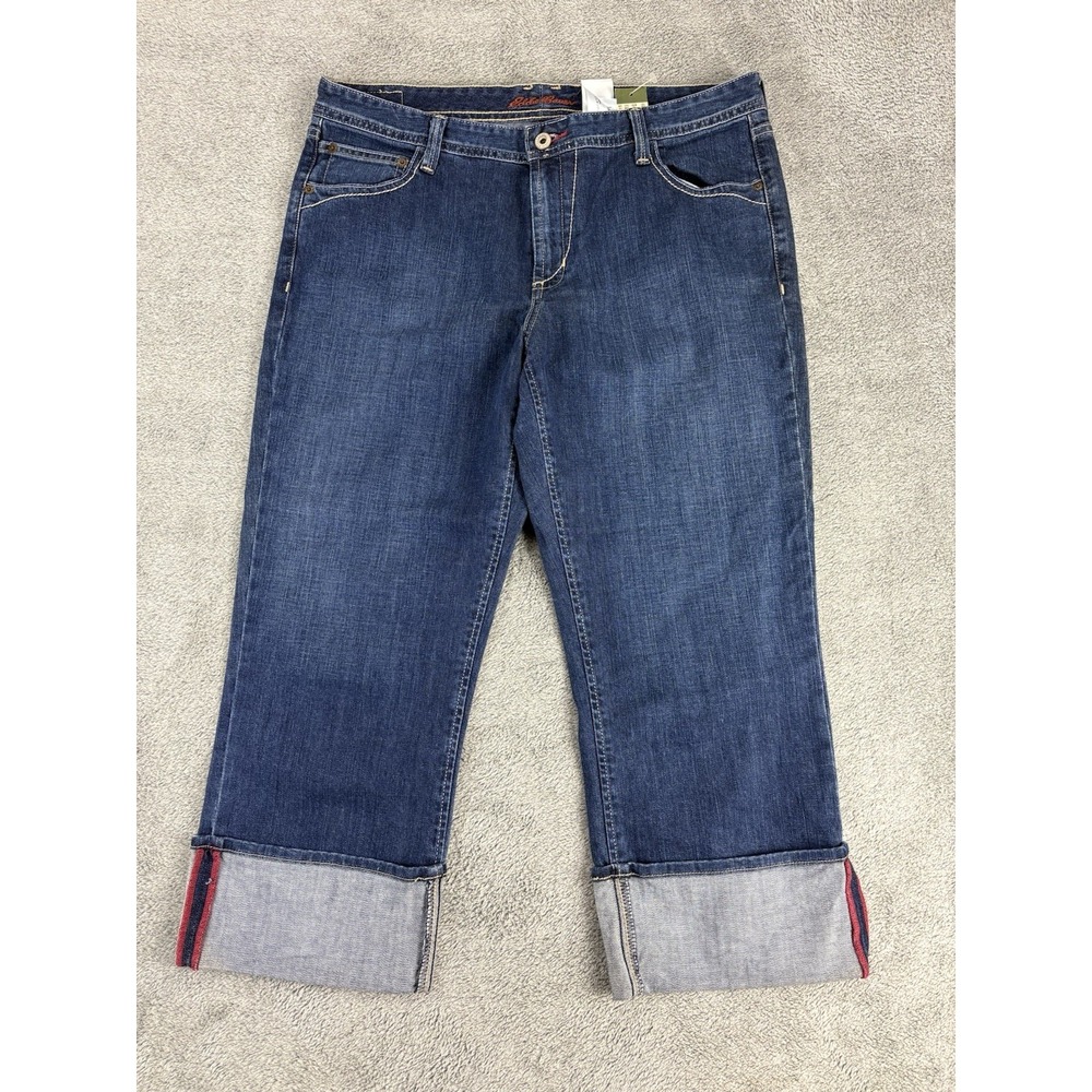 Eddie Bauer Jeans Womens 12R Blue Cuffed Stretch Denim Capri
